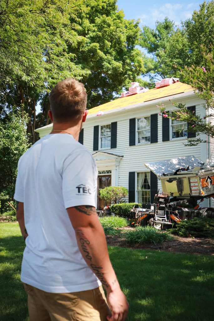 The Exterior Company's team at a residential home during a roof replacement